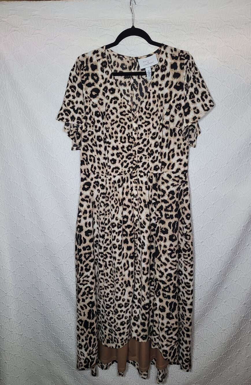 Lane Bryant Plus Size Brown Leopard Print Bow Tie Front Dress